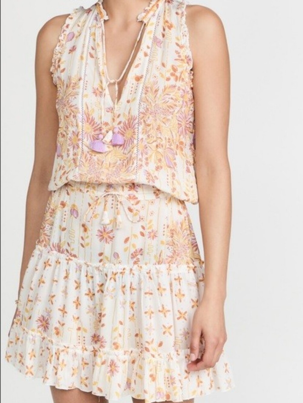Poupette St. Barth Clara V Mini Dress White Orange Riviera Floral Size Small EUC